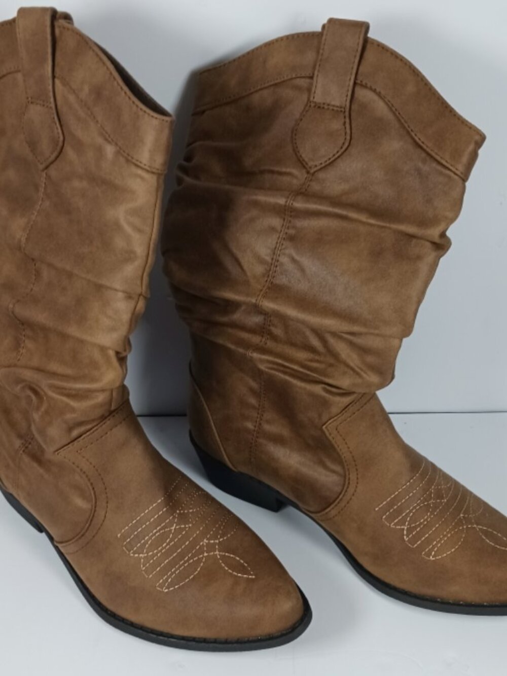 Arizona Jean Co. Molara Brown Cowgirl Pull on Faux Leather Boots Women's Size 8m